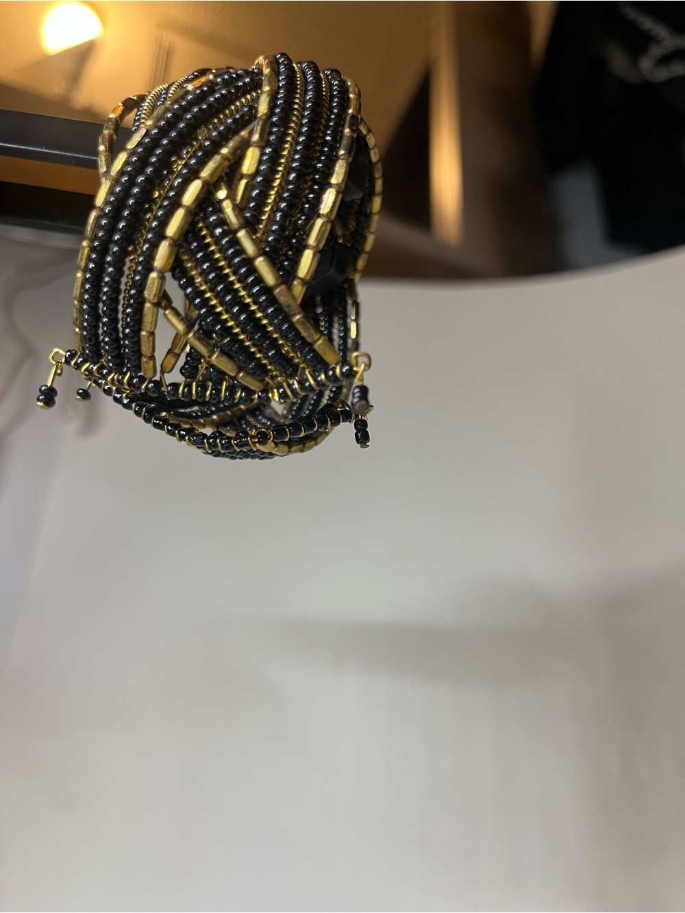 Black Gold Beaded Cuff Bracelet Handcrafted Adjustable Statement